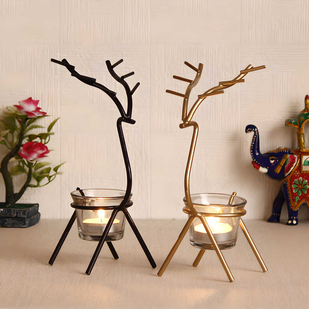 Set of 2 Deer Shape Decorative Handcrafted Metal Tea Light Holders