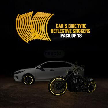 Car & Bike Tyre Body Reflective Stickers (18 Stripes - Yellow Colour)