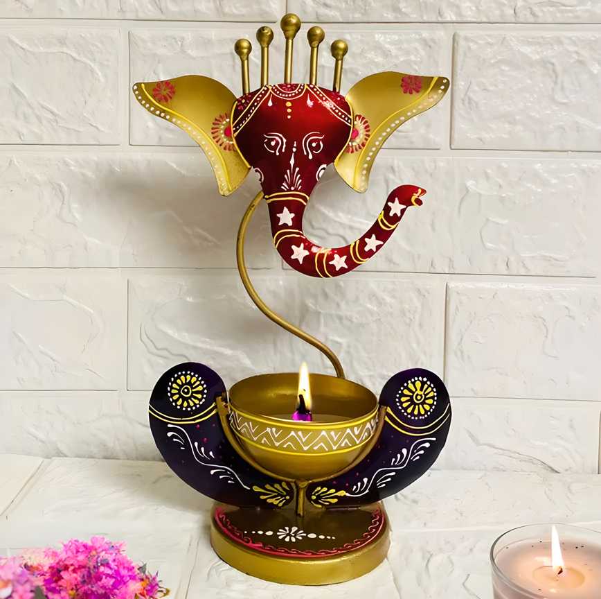 Intricately Crafted Spiritual Decor – Ganesha with Tealight Candle Holder