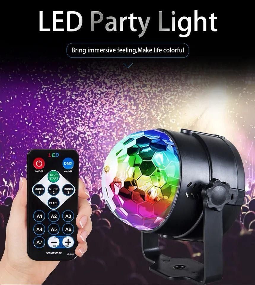 Party Disco Light – Sound Activated RGB LED Rotating Light